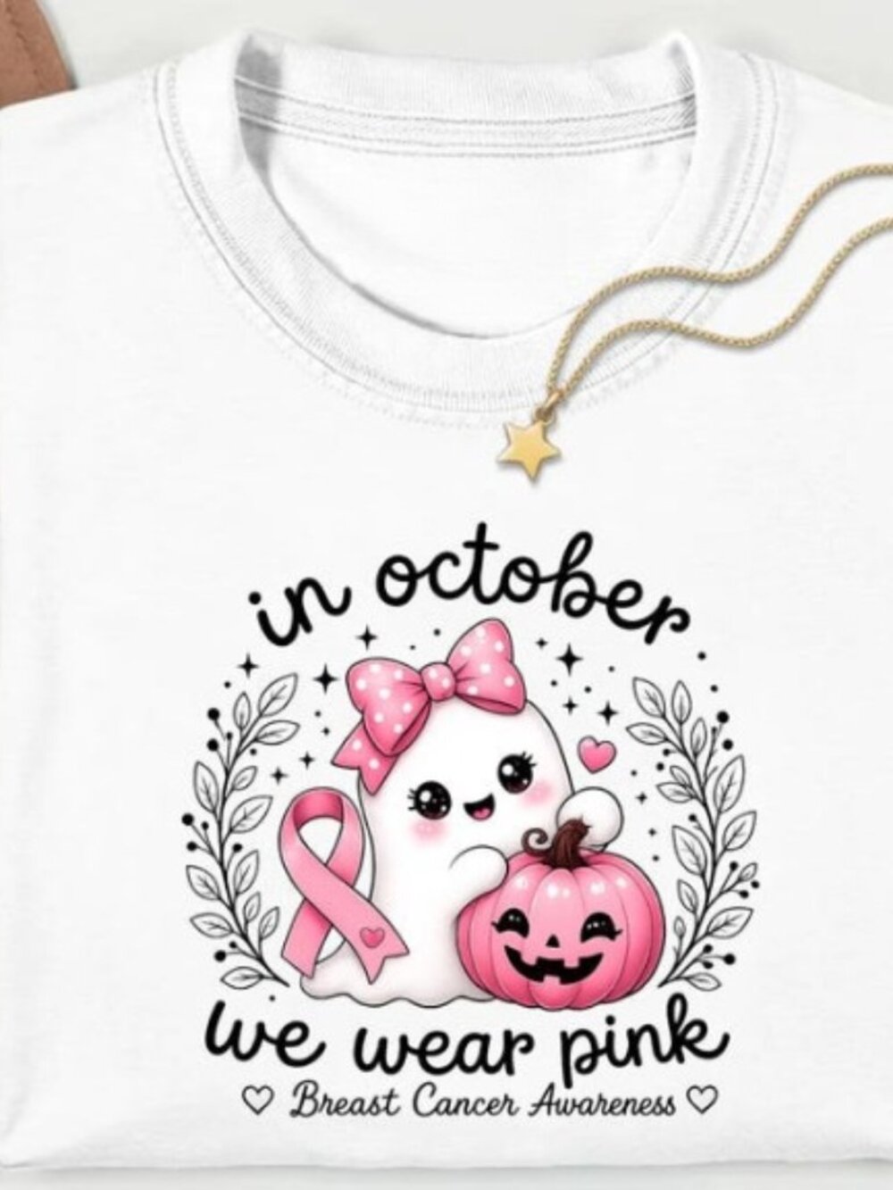 In October We Wear Pink Shirt, Breast Cancer Awareness Ghost Tee